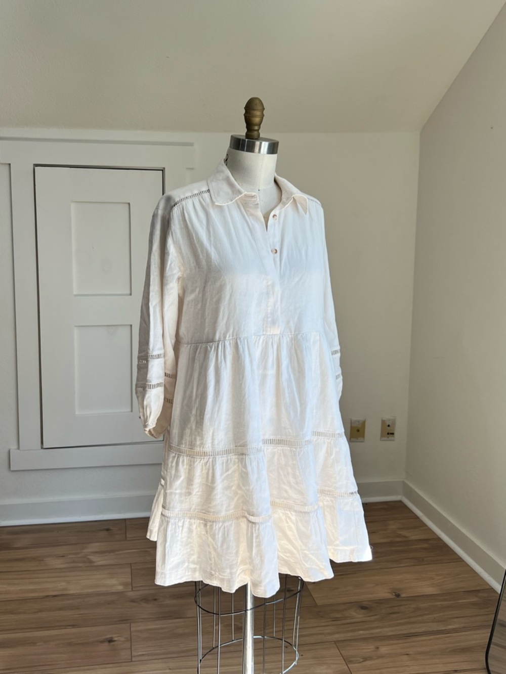 Maeve Ivory/Cream Tiered Button-Front Mini Dress